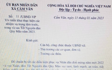 Thông báo số 11/UBND-VP xã Cẩm Vân ngày 11/01/2023